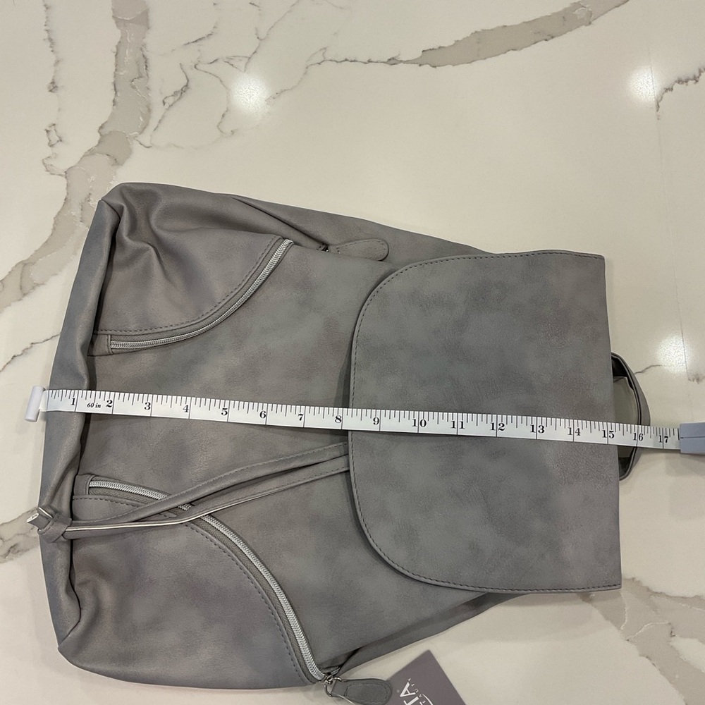Faux Leather Drawstring Backpack (Gray) - Picture 9 of 11